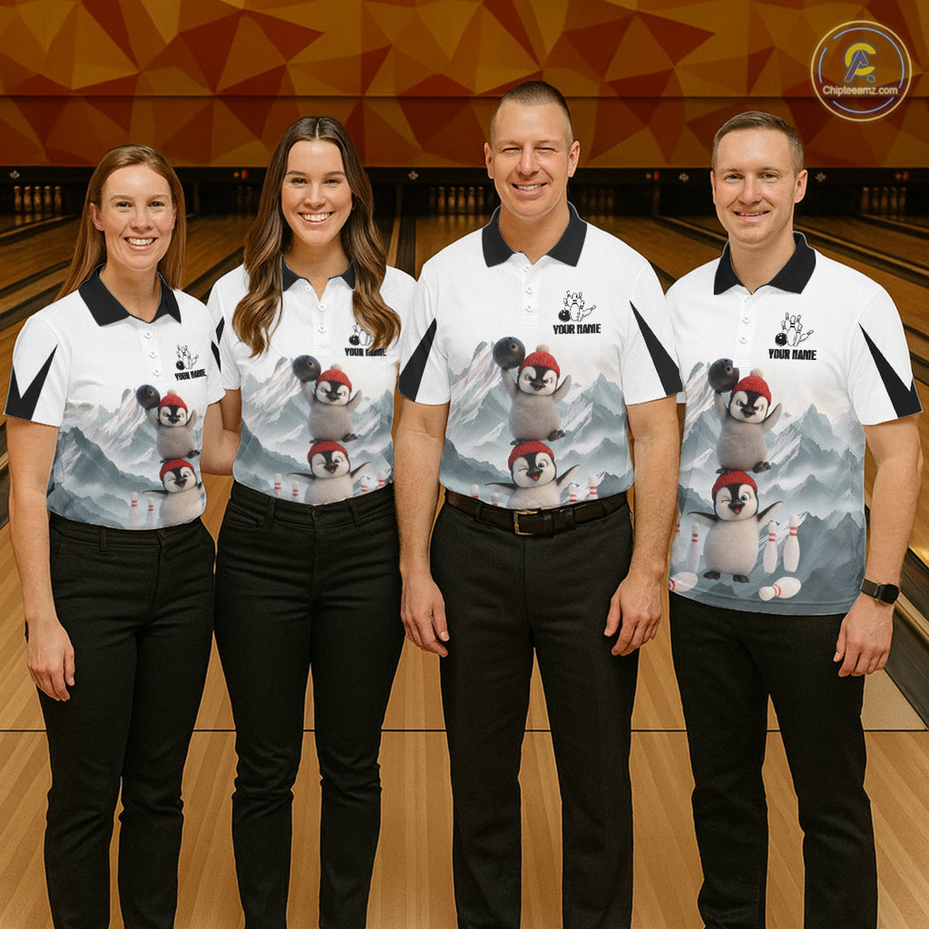 Funny Penguin Duo 's Bowling Shirt Custom Name Iceberg Bowling Polo & Quarter-Zip Jersey