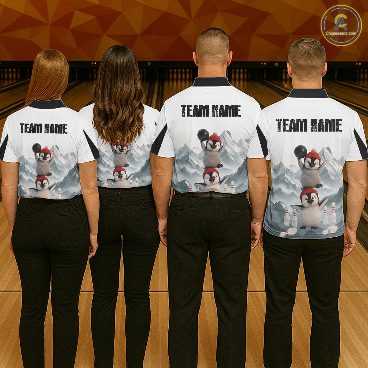 Funny Penguin Duo 's Bowling Shirt Custom Name Iceberg Bowling Polo & Quarter-Zip Jersey
