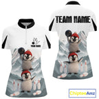 Funny Penguin Duo Bowling Shirt Custom Name Iceberg Bowling Polo & Quarter-Zip Jersey