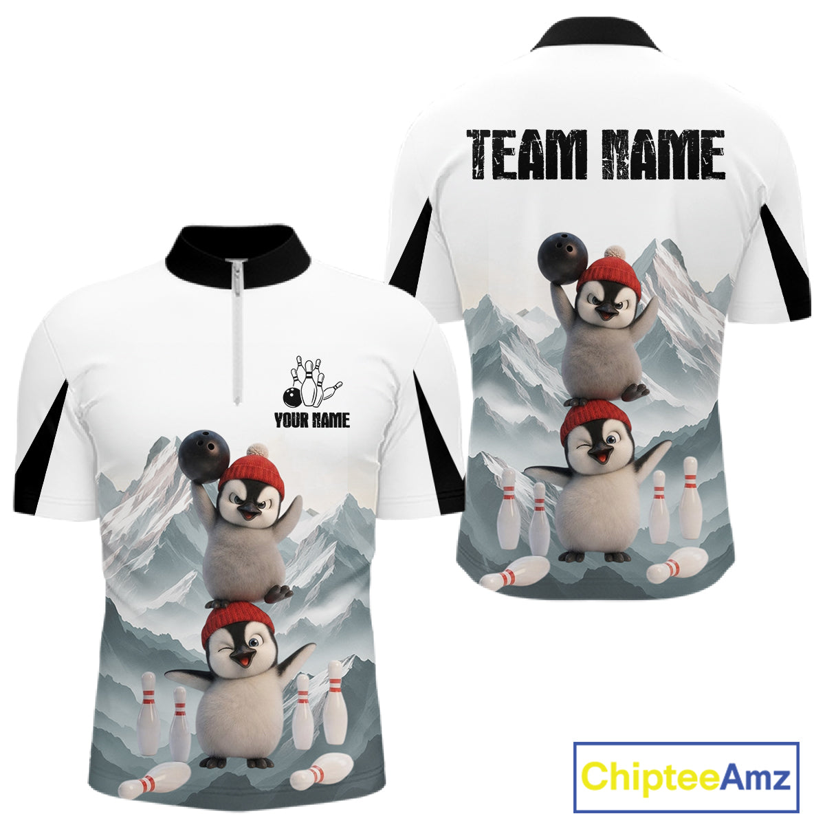 Funny Penguin Duo 's Bowling Shirt Custom Name Iceberg Bowling Polo & Quarter-Zip Jersey