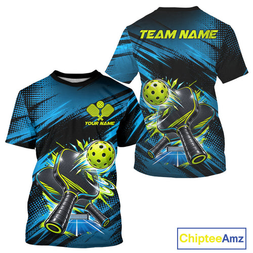 Strike Pickleball Shirt Custom Name Blue Neon Green Pickleball Paddle Jersey Pickleball Gift