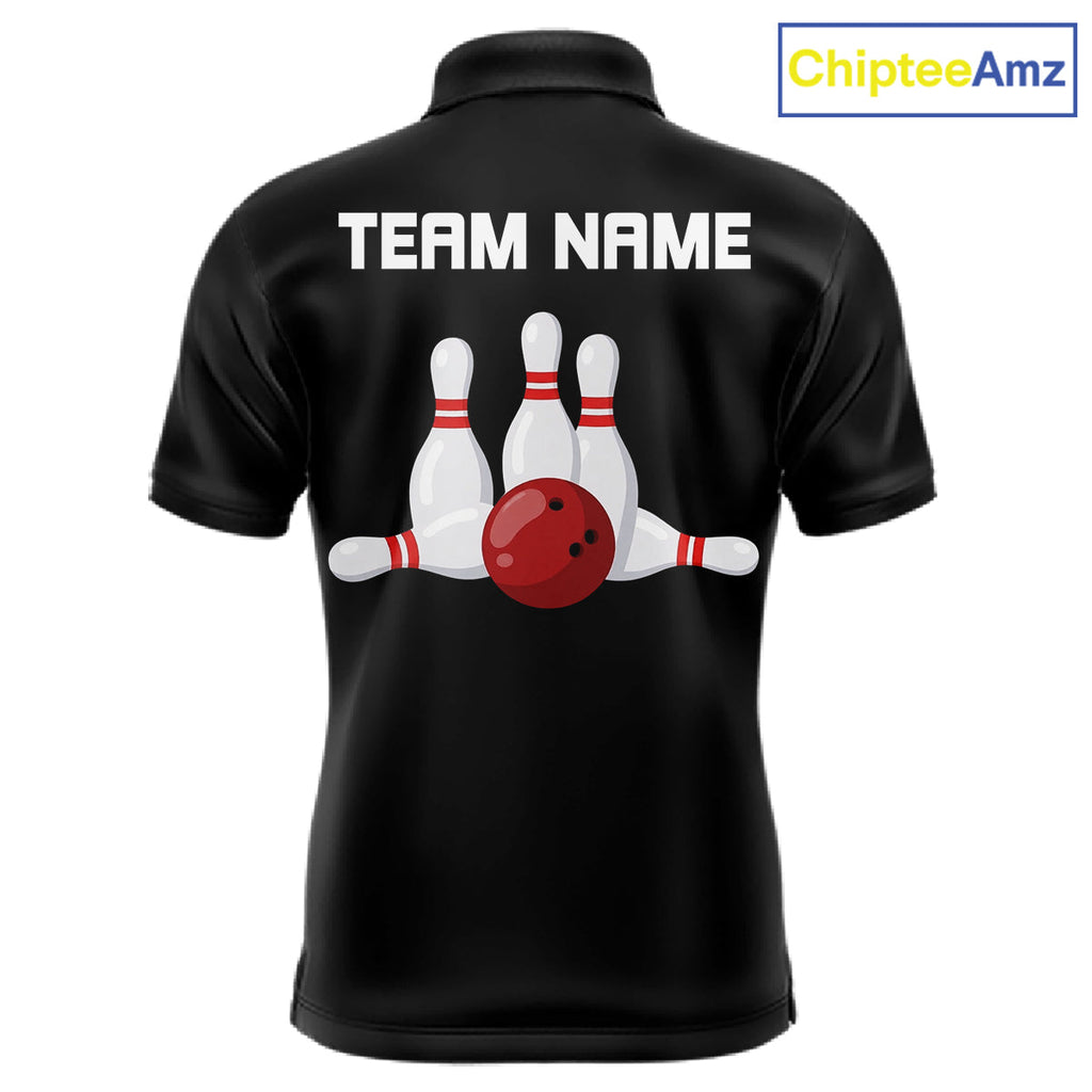 Colorful Bowling Polo 1/4-Zip Shirt Custom Red Bowling Ball And Pins Jersey Bowling Shirt