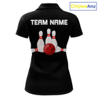 Colorful Bowling Polo 1/4-Zip Shirt Custom Red Bowling Ball And Pins Jersey Bowling Shirt