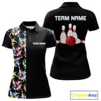 Colorful Bowling Polo 1/4-Zip Shirt Custom Red Bowling Ball And Pins Jersey Bowling Shirt