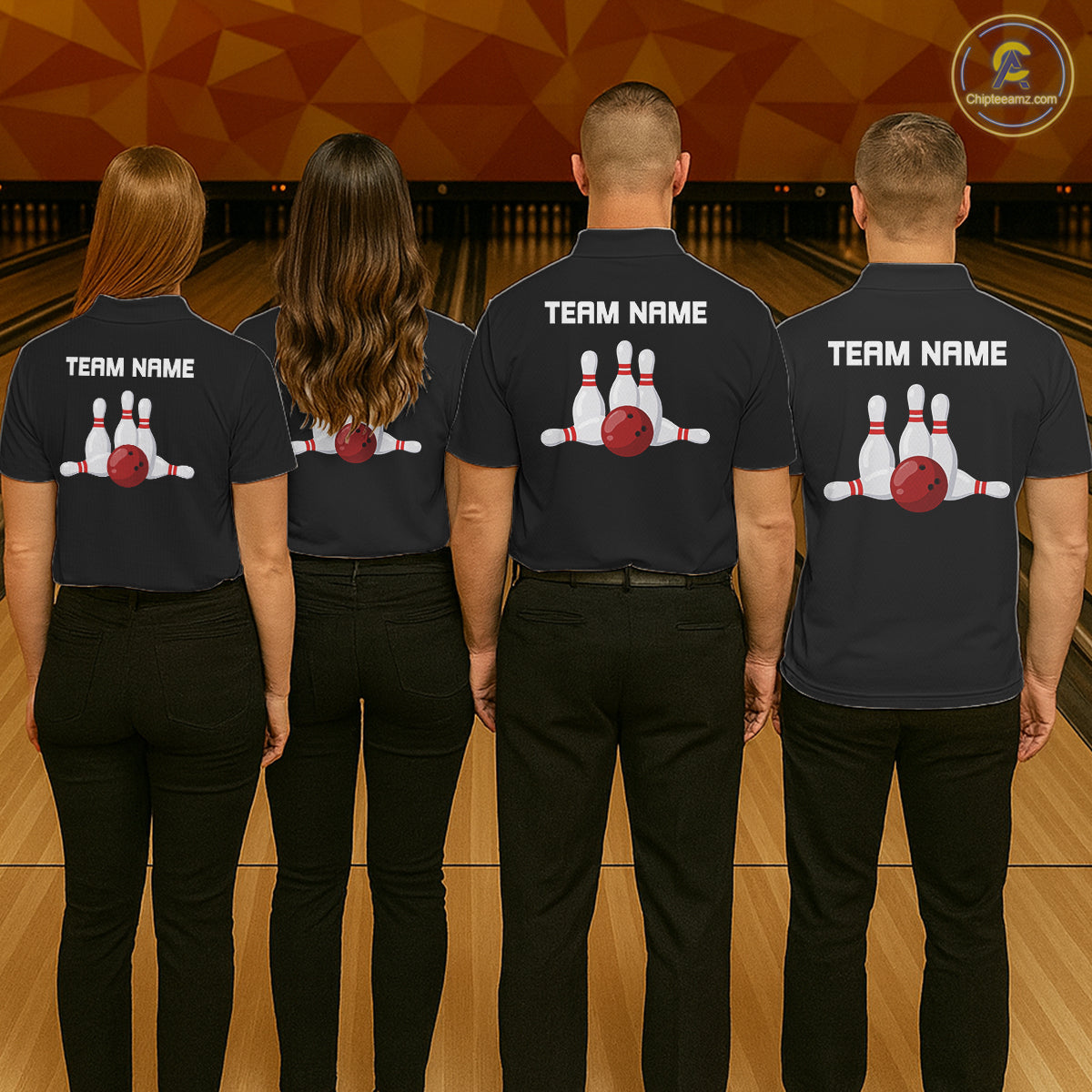 Colorful Bowling Polo 1/4-Zip Shirt Custom Red Bowling Ball And Pins Jersey Bowling Shirt