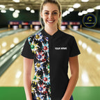 Colorful Bowling Polo 1/4-Zip Shirt Custom Red Bowling Ball And Pins Jersey Bowling Shirt