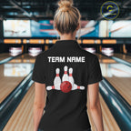 Colorful Bowling Polo 1/4-Zip Shirt Custom Red Bowling Ball And Pins Jersey Bowling Shirt