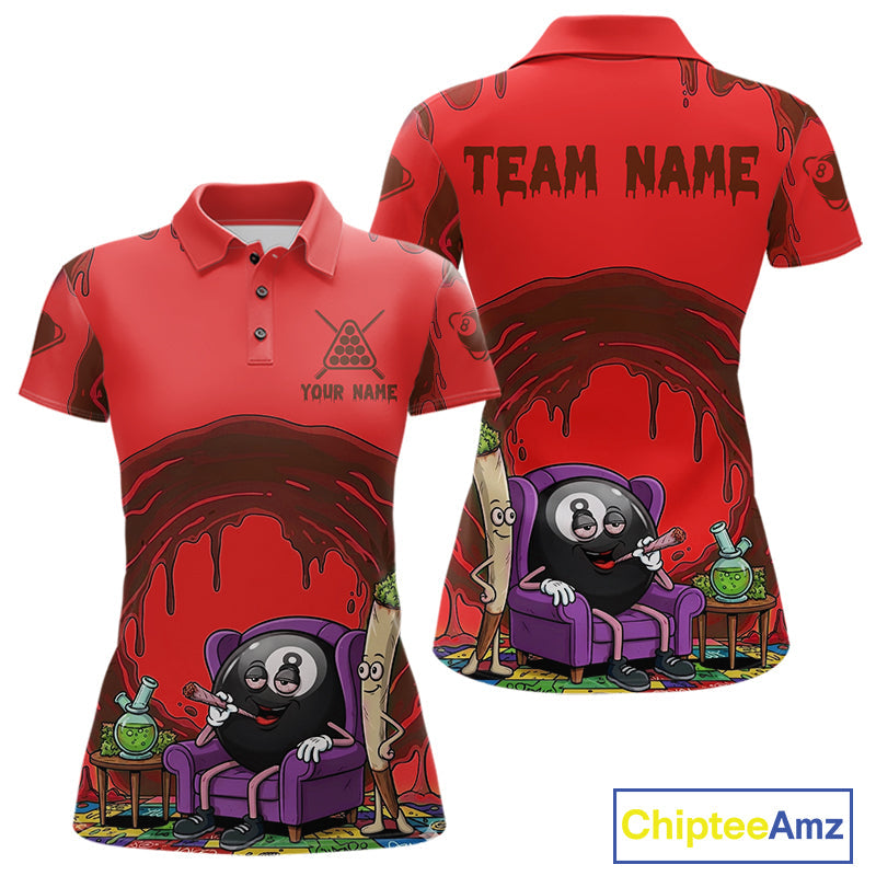 Red Dripping Funny Smoking 8 Ball Billiard Pool Shirt Custom Billiard Team Jerseys