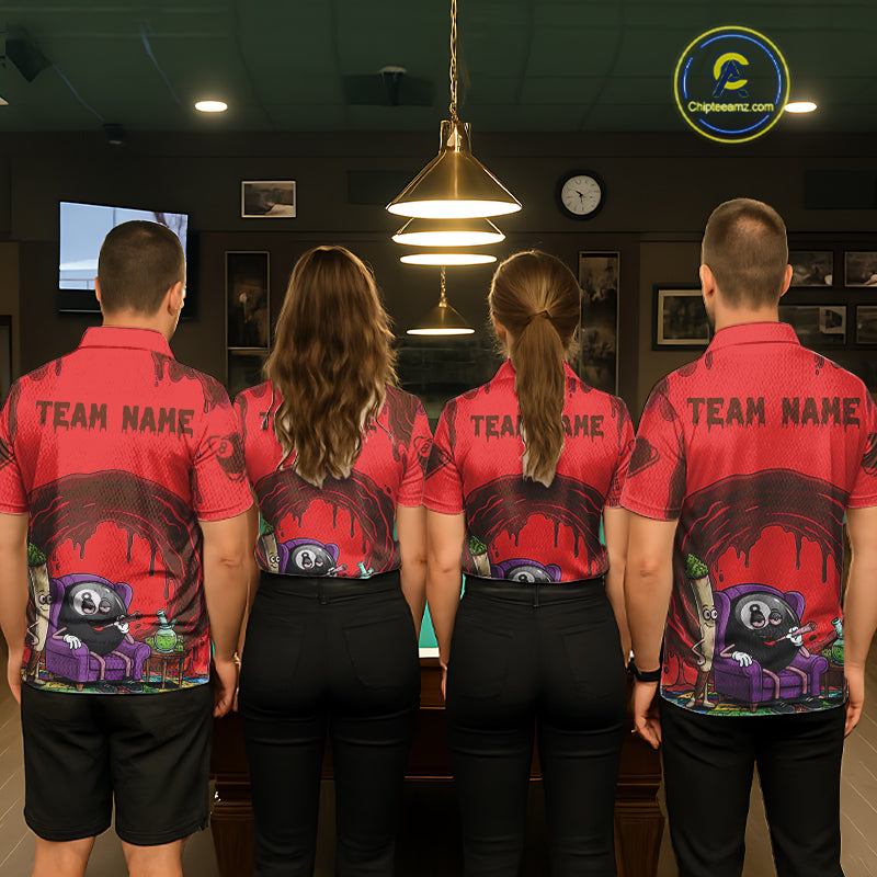 Red Dripping Funny Smoking 8 Ball Billiard Pool Shirt Custom Billiard Team Jerseys