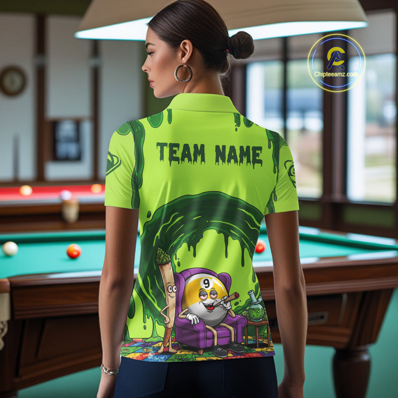Green Dripping Funny Smoking 9-Ball Billiard Pool Shirt Custom Billiard Team Jerseys
