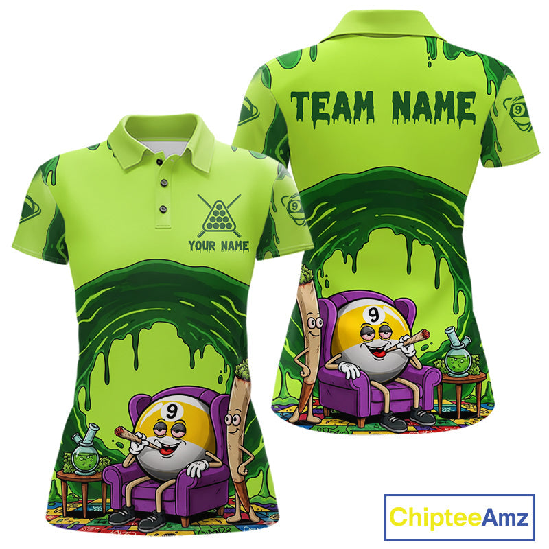 Green Dripping Funny Smoking 9-Ball Billiard Pool Shirt Custom Billiard Team Jerseys
