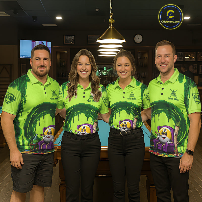 Green Dripping Funny Smoking 9-Ball Billiard Pool Shirt Custom Billiard Team Jerseys