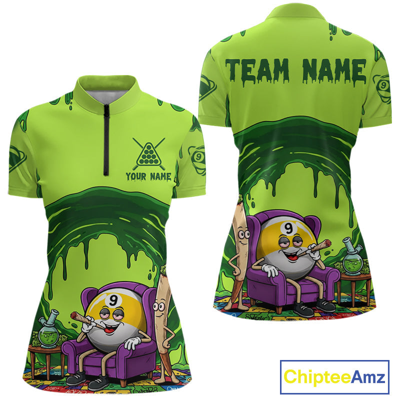 Green Dripping Funny Smoking 9-Ball Billiard Pool Shirt Custom Billiard Team Jerseys