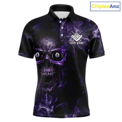 Purple Grim Reaper Billiard Shirts Custom Smoke Skull Flame League Billiard Jerseys