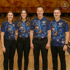Custom Galaxy Blue Funny Cat Bowling Team Shirt Bowling Jersey Polo & 1/4 Zip Bowling Unisex