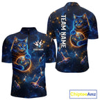 Custom Galaxy Blue Funny Cat Bowling Team Shirt Bowling Jersey Polo & 1/4 Zip Bowling Unisex