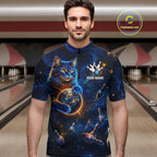 Custom Galaxy Blue Funny Cat Bowling Team Shirt Bowling Jersey Polo & 1/4 Zip Bowling Unisex
