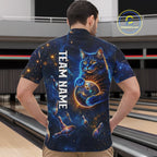 Custom Galaxy Blue Funny Cat Bowling Team Shirt Bowling Jersey Polo & 1/4 Zip Bowling Unisex