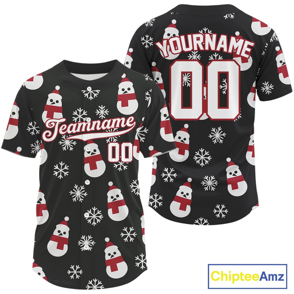 Custom Black And White Snowflake Christmas Baseball Jerseys Xmas Baseball Shirt