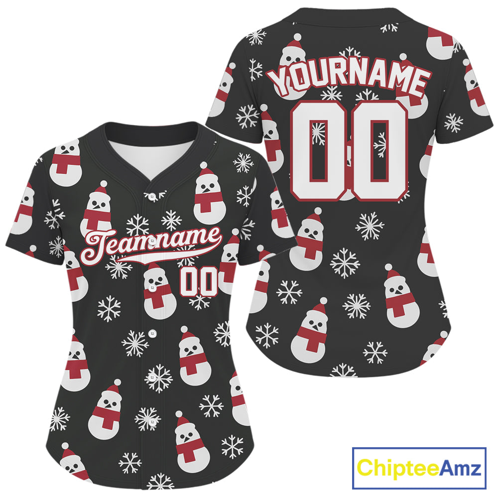 Custom Black And White Snowflake Christmas Baseball Jerseys Xmas Baseball Shirt