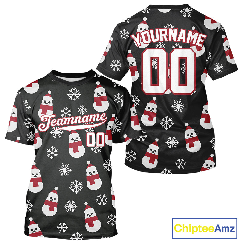 Custom Black And White Snowflake Christmas Baseball T-Shirt Xmas Baseball Shirt