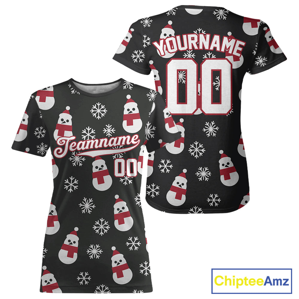Custom Black And White Snowflake Christmas Baseball T-Shirt Xmas Baseball Shirt