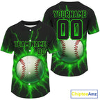 Custom Black And Lightning Green Baseball Ball Shirt Baseball Tournament Jerseys