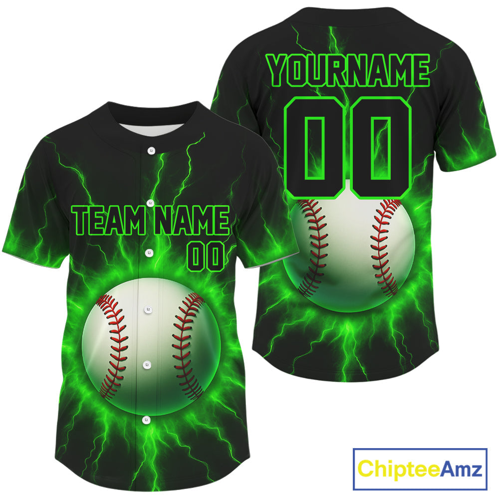 Custom Black And Lightning Green Baseball Ball Shirt Baseball Tournament Jerseys