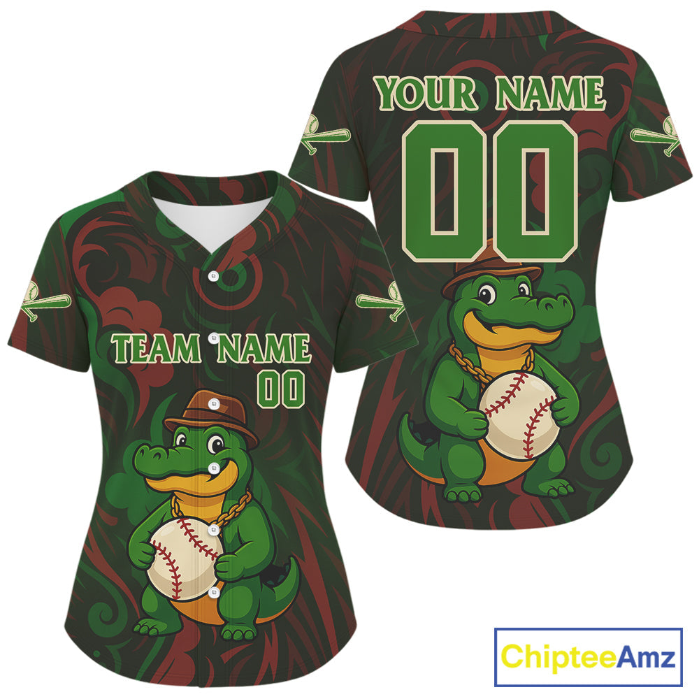 Custom Red And Green Crocodile Funny Baseball Shirt Baseball Tournament Jerseys