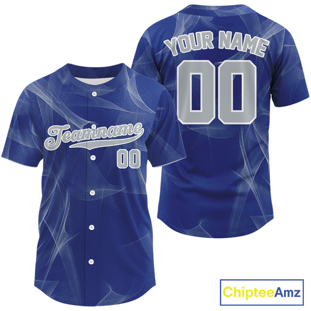 Custom Blue And Grey Smoke Baseball Shirt Outfits Baseball Team Jerseys