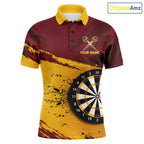 Tiger Splatter Darts Polo 1/4 Zip Shirt Custom Maroon & Yellow Darts Jersey Darts Team Gift