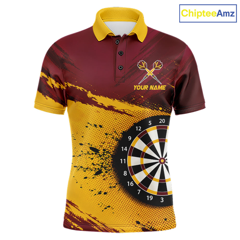Tiger Splatter Darts Polo 1/4 Zip Shirt Custom Maroon & Yellow Darts Jersey Darts Team Gift