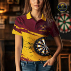 Tiger Splatter Darts Polo 1/4 Zip Shirt Custom Maroon & Yellow Darts Jersey Darts Team Gift