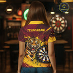 Tiger Splatter Darts Polo 1/4 Zip Shirt Custom Maroon & Yellow Darts Jersey Darts Team Gift