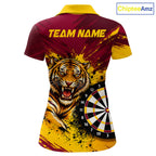 Tiger Splatter Darts Polo 1/4 Zip Shirt Custom Maroon & Yellow Darts Jersey Darts Team Gift