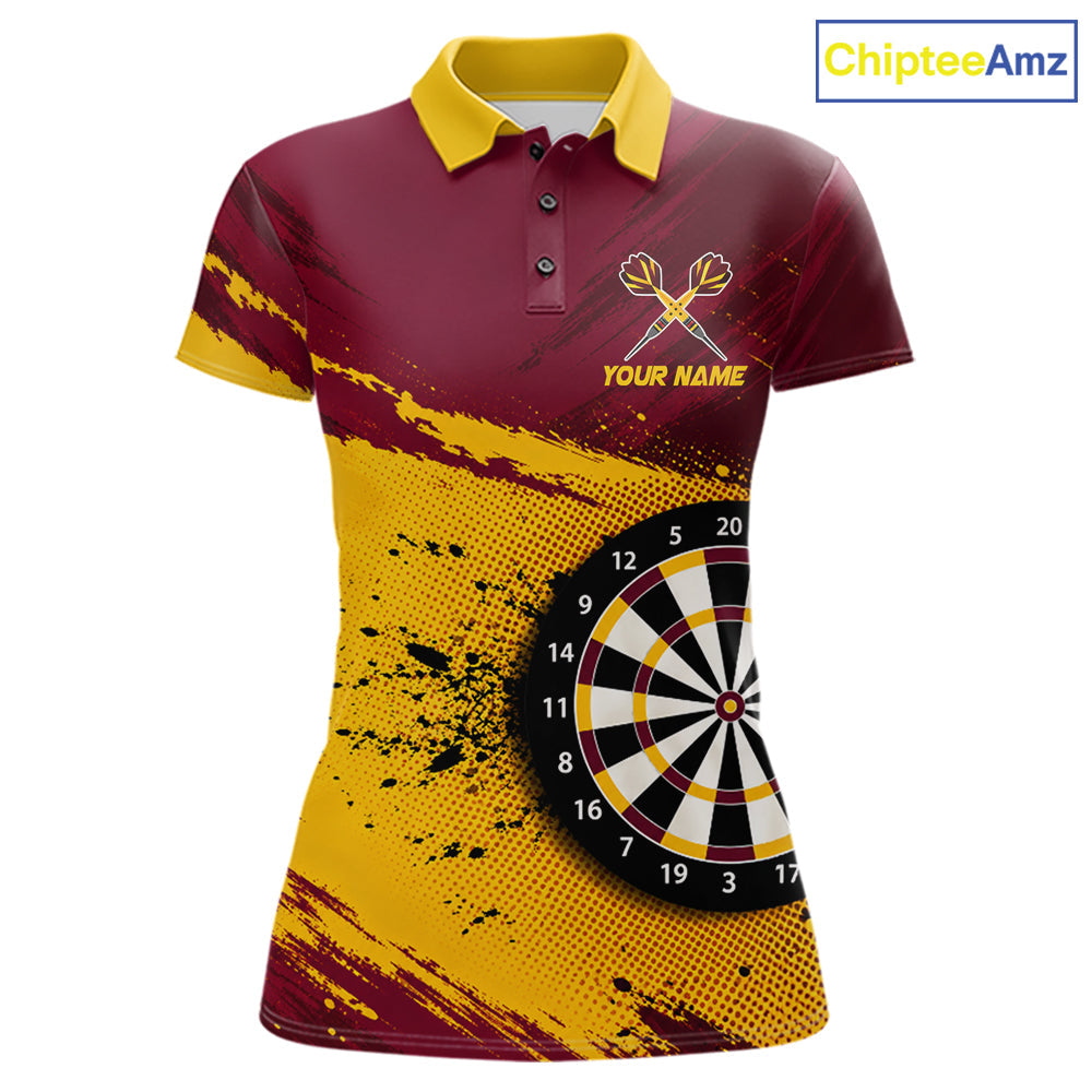 Tiger Splatter Darts Polo 1/4 Zip Shirt Custom Maroon & Yellow Darts Jersey Darts Team Gift