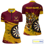 Tiger Splatter Darts Polo 1/4 Zip Shirt Custom Maroon & Yellow Darts Jersey Darts Team Gift
