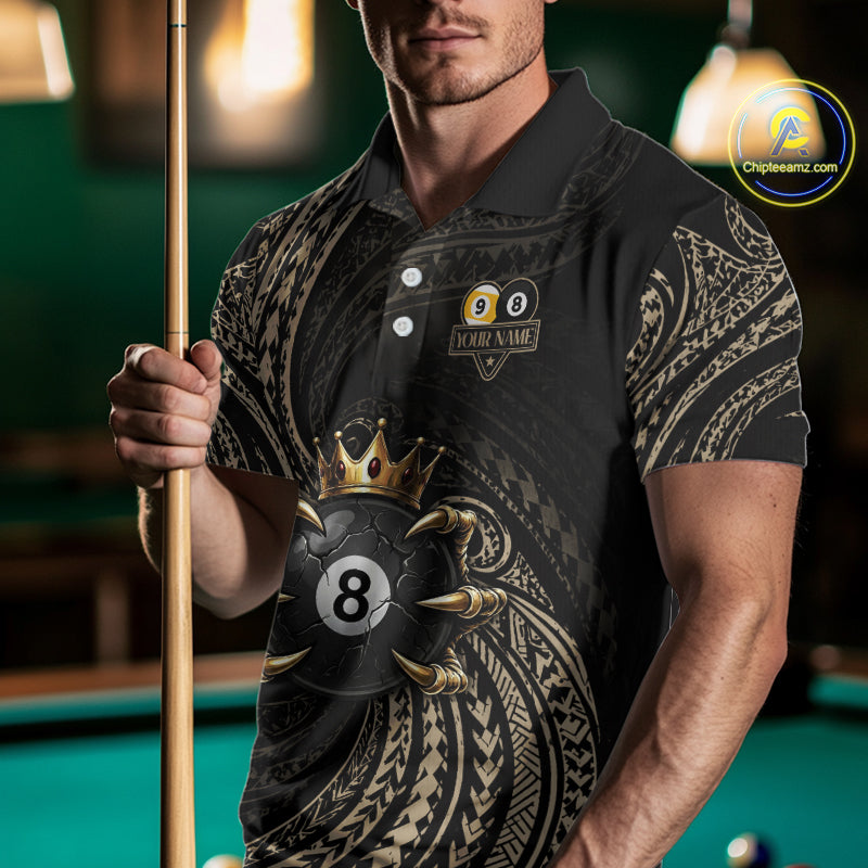 Tribal Pattern Billiard Shirts Custom Skull Crown 8 Ball And 9 Ball Billiard Team Jersey