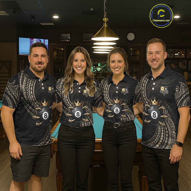 Tribal Pattern Billiard Shirts Custom Skull Crown 8 Ball And 9 Ball Billiard Team Jersey
