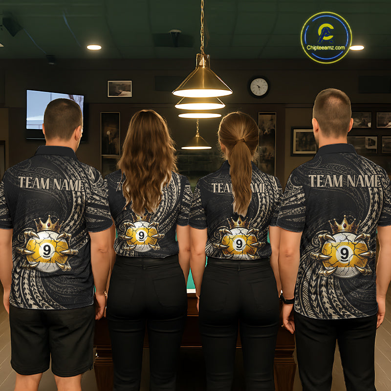 Tribal Pattern Billiard Shirts Custom Skull Crown 8 Ball And 9 Ball Billiard Team Jersey