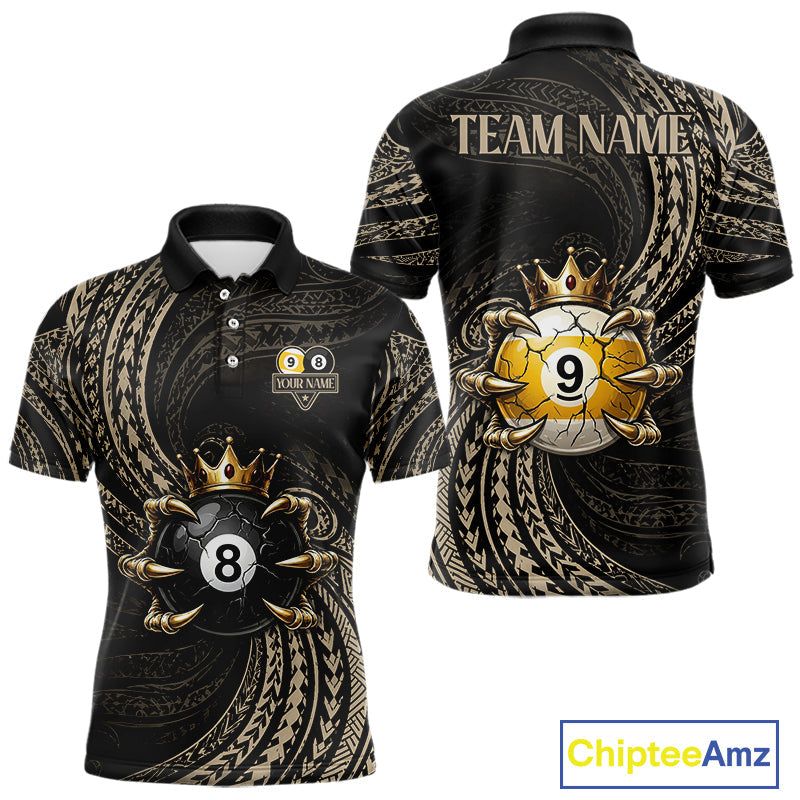 Tribal Pattern Billiard Shirts Custom Skull Crown 8 Ball And 9 Ball Billiard Team Jersey