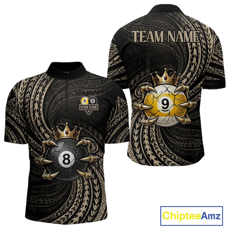 Tribal Pattern Billiard Shirts Custom Skull Crown 8 Ball And 9 Ball Billiard Team Jersey