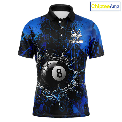 Watering 8 Ball Pool Billiard Shirts Personalized Blue Splatter Billiard Team Jersey