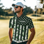 Custom American Flag Green Shamrock Golf Polo Shirt St Patrick Golf Team Shirt