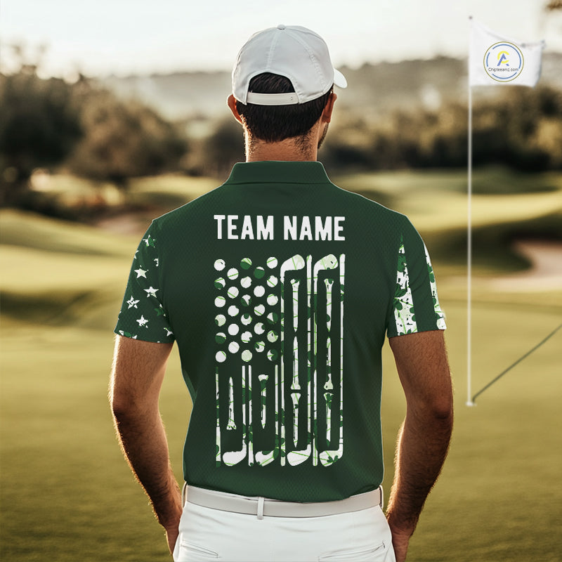 Custom American Flag Green Shamrock Golf Polo Shirt St Patrick Golf Team Shirt