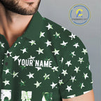 Custom American Flag Green Shamrock Golf Polo Shirt St Patrick Golf Team Shirt