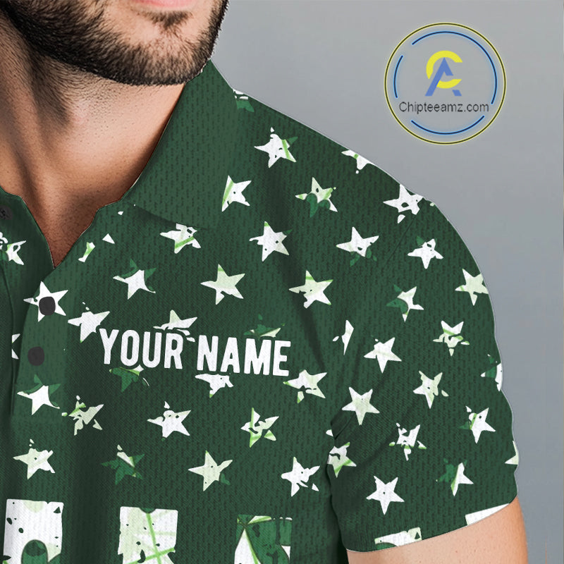 Custom American Flag Green Shamrock Golf Polo Shirt St Patrick Golf Team Shirt