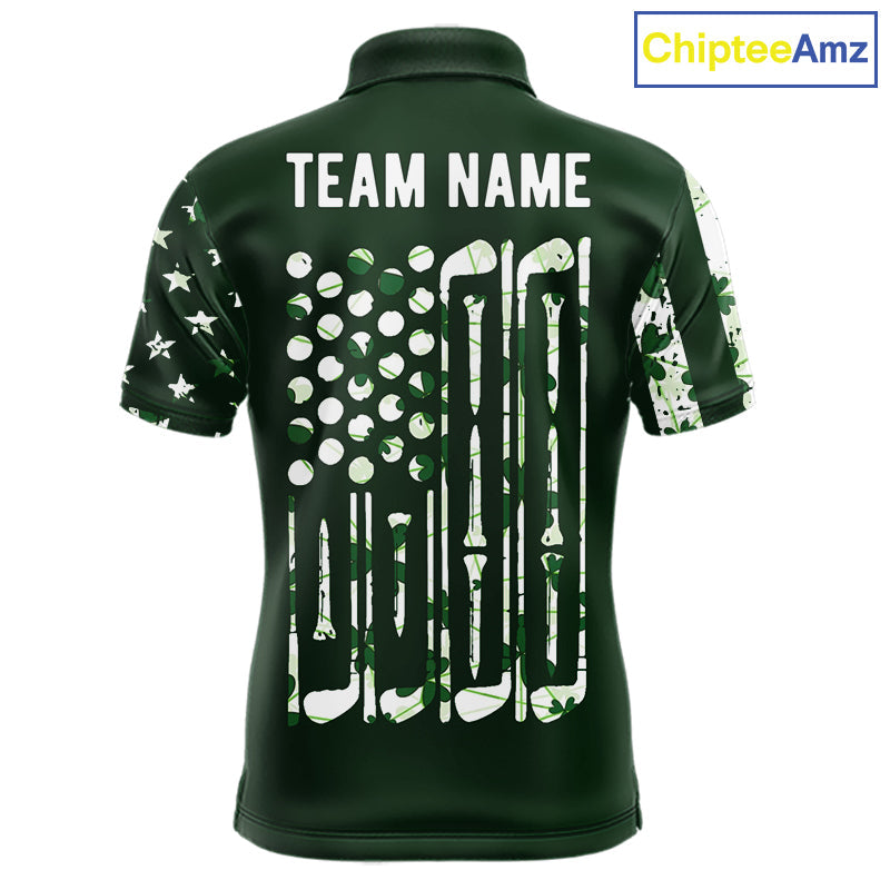 Custom American Flag Green Shamrock Golf Polo Shirt St Patrick Golf Team Shirt
