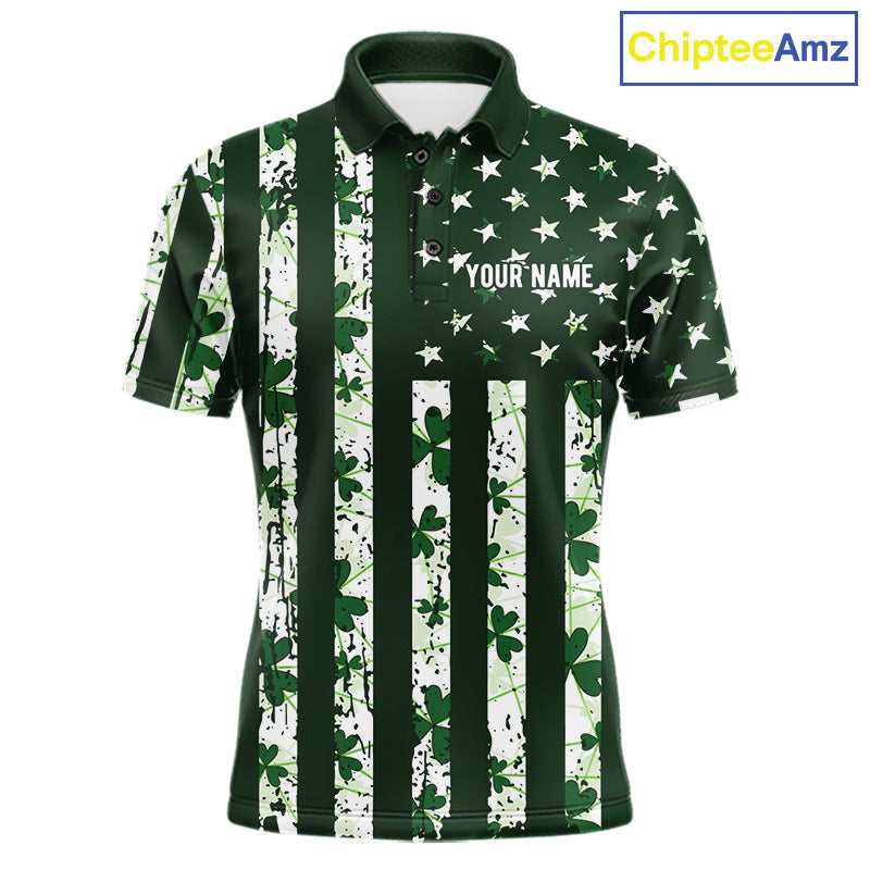 Custom American Flag Green Shamrock Golf Polo Shirt St Patrick Golf Team Shirt