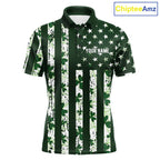 Custom American Flag Green Shamrock Golf Polo Shirt St Patrick Golf Team Shirt